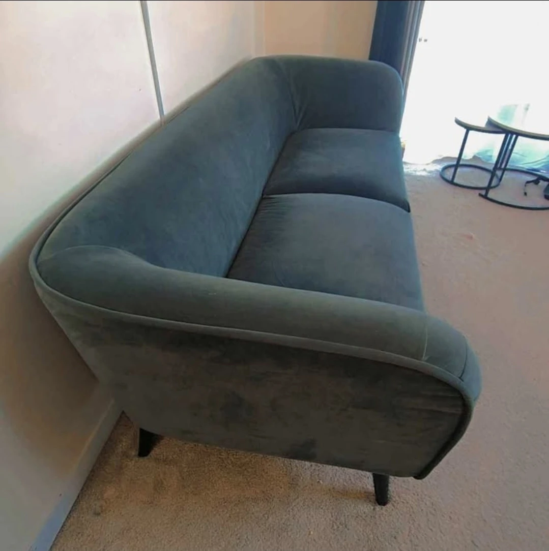 Mid-Century Modern Teal Velvet Sofa - photo 2