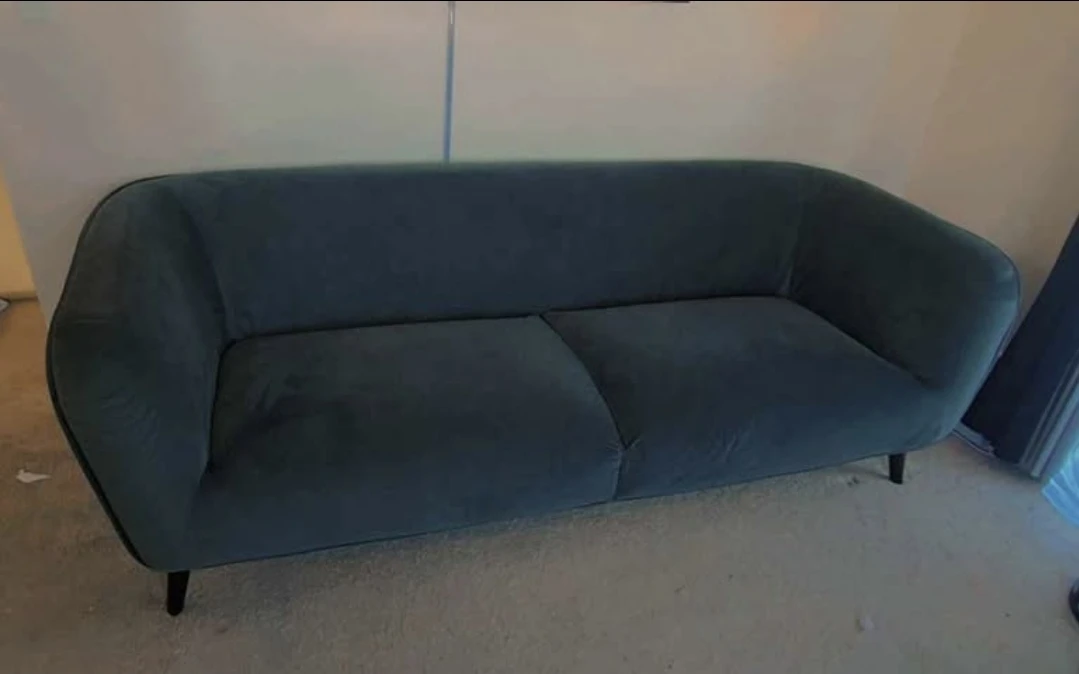 Mid-Century Modern Teal Velvet Sofa - photo 4
