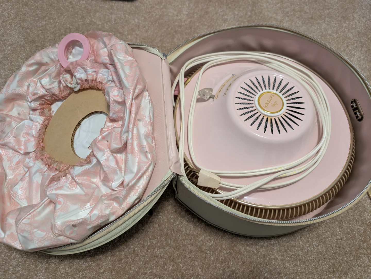 Vintage 1960s Pink Bonnet Hair Dryer Set