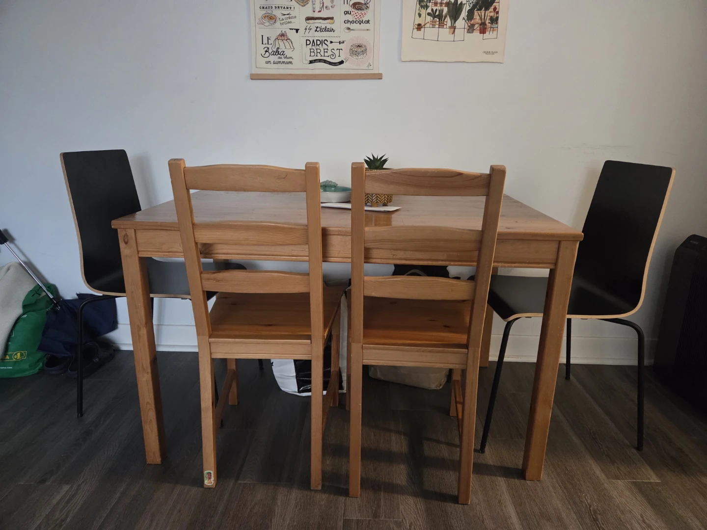 Wooden Dining Table and 4 mixed chairs