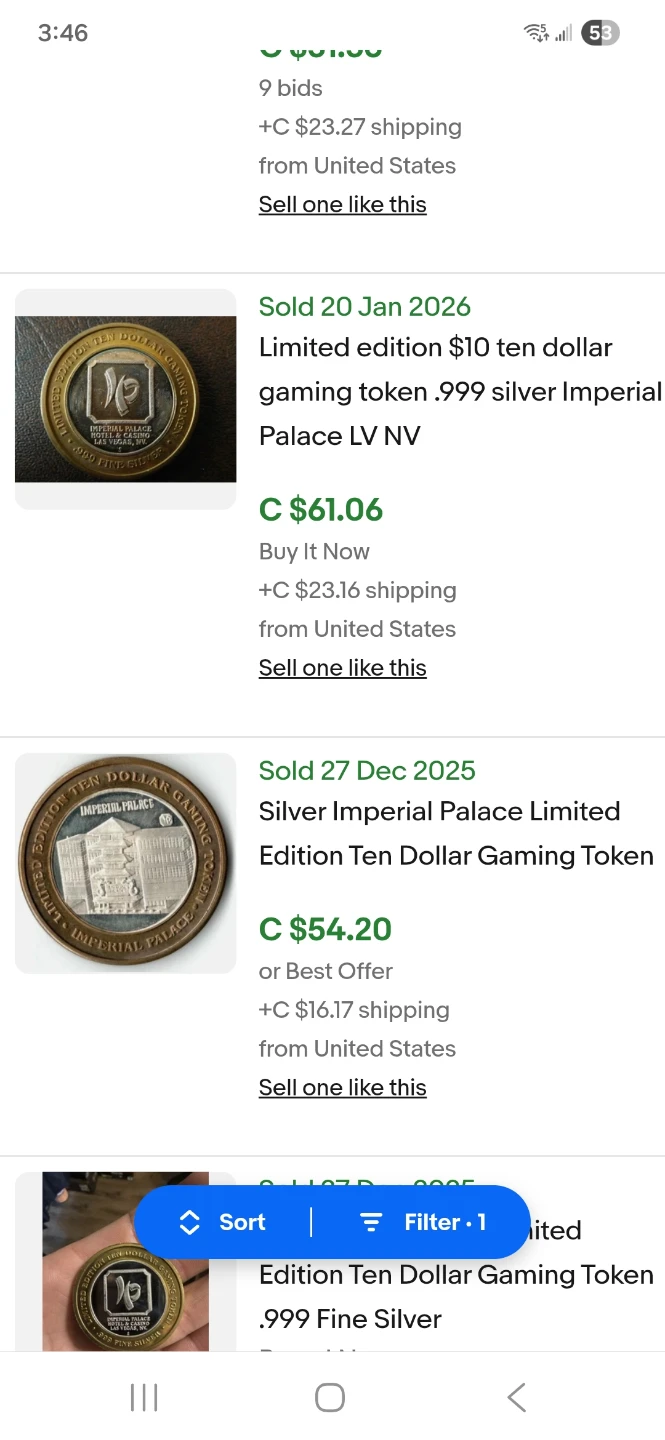 ⚽️ Imperial Palace 10 Dollar Gaming Token Ltd  .999 Fine Silver - photo 3