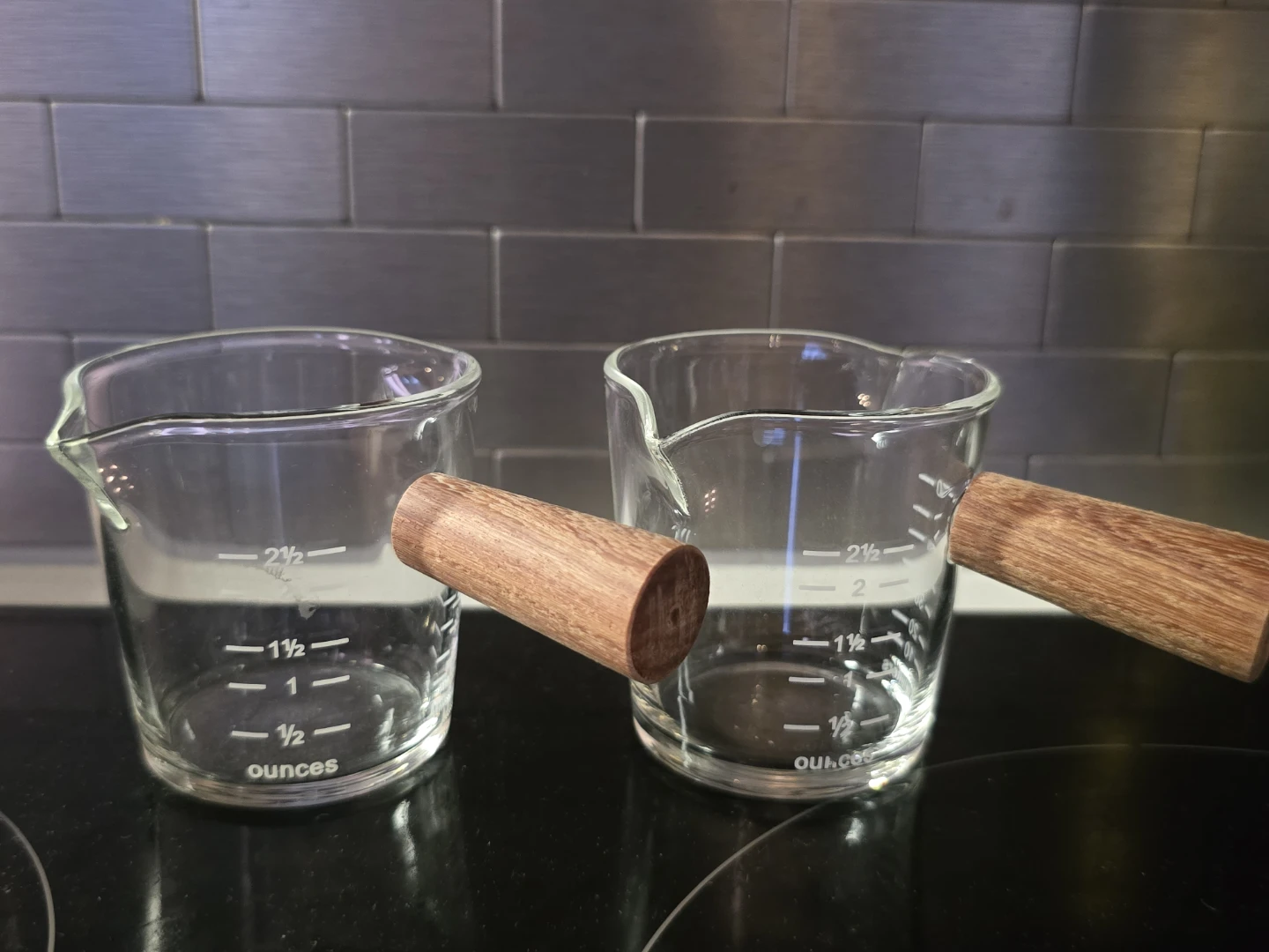 Espresso Glass Measuring Cups with Wooden Handles