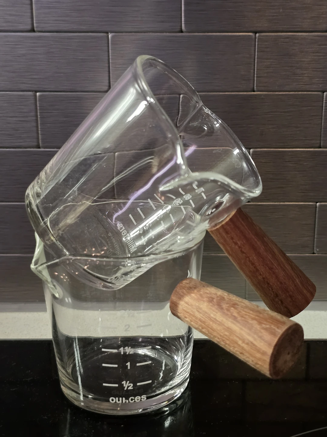 Espresso Glass Measuring Cups with Wooden Handles - photo 3