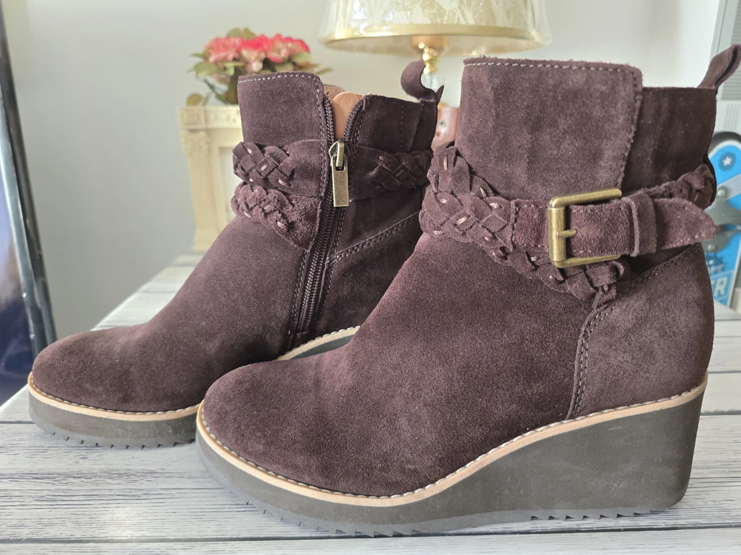 Brown Suede Wedge Ankle Boots - photo 2