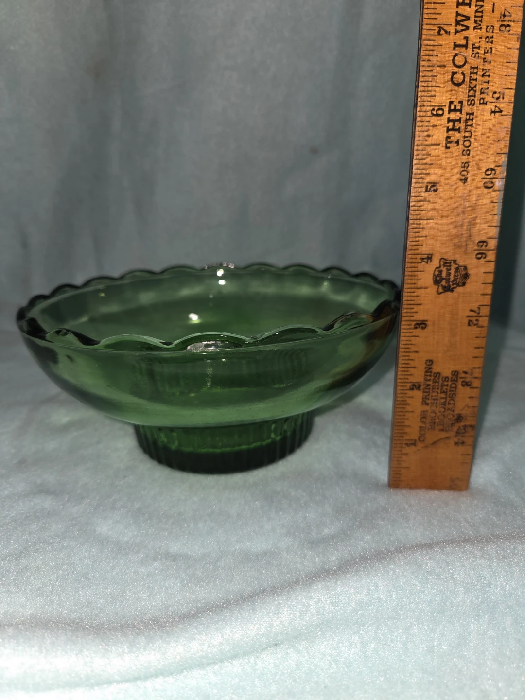 Green Glass Pedestal Bowl Dish - photo 4