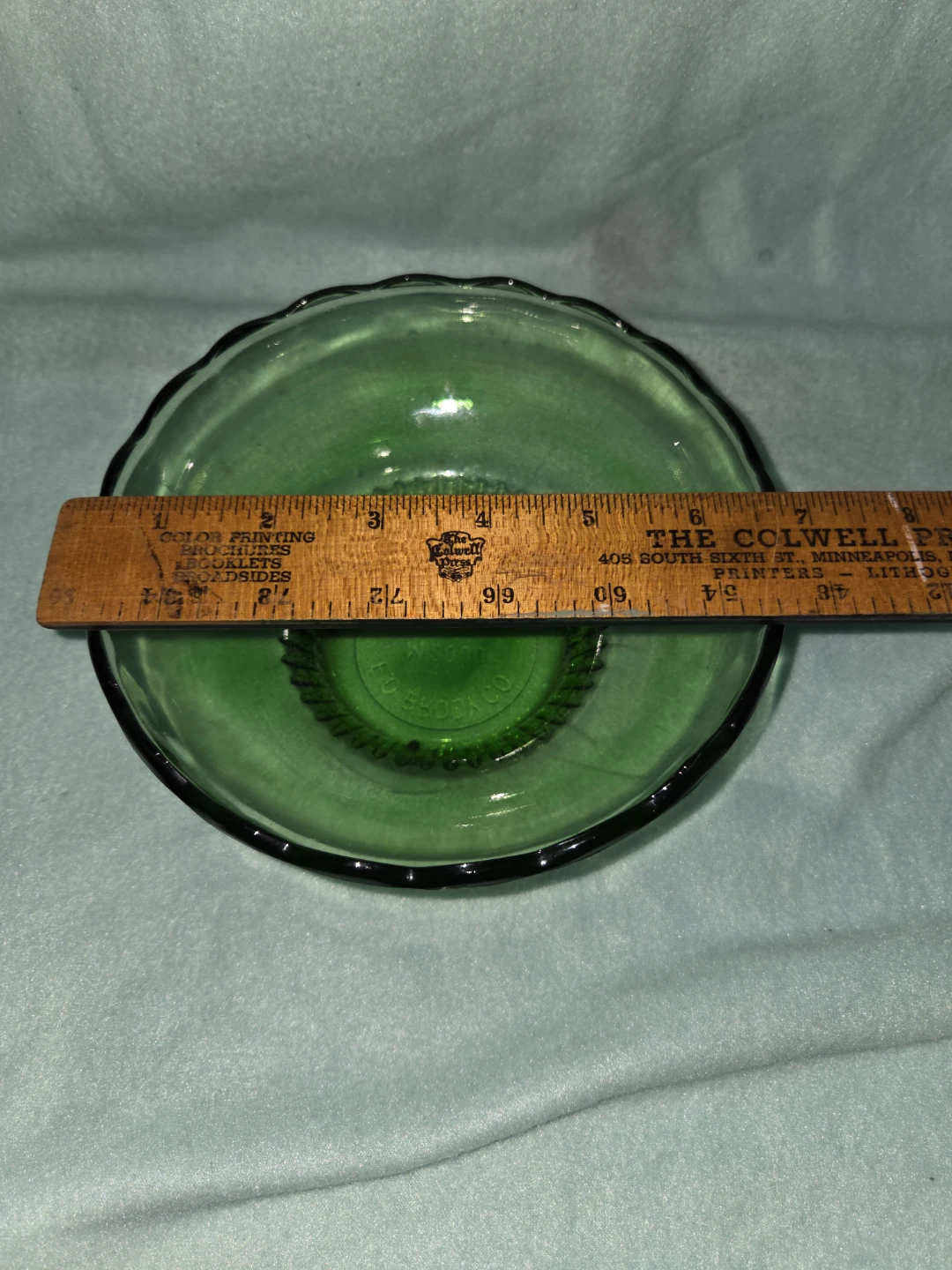 Green Glass Pedestal Bowl Dish - photo 5