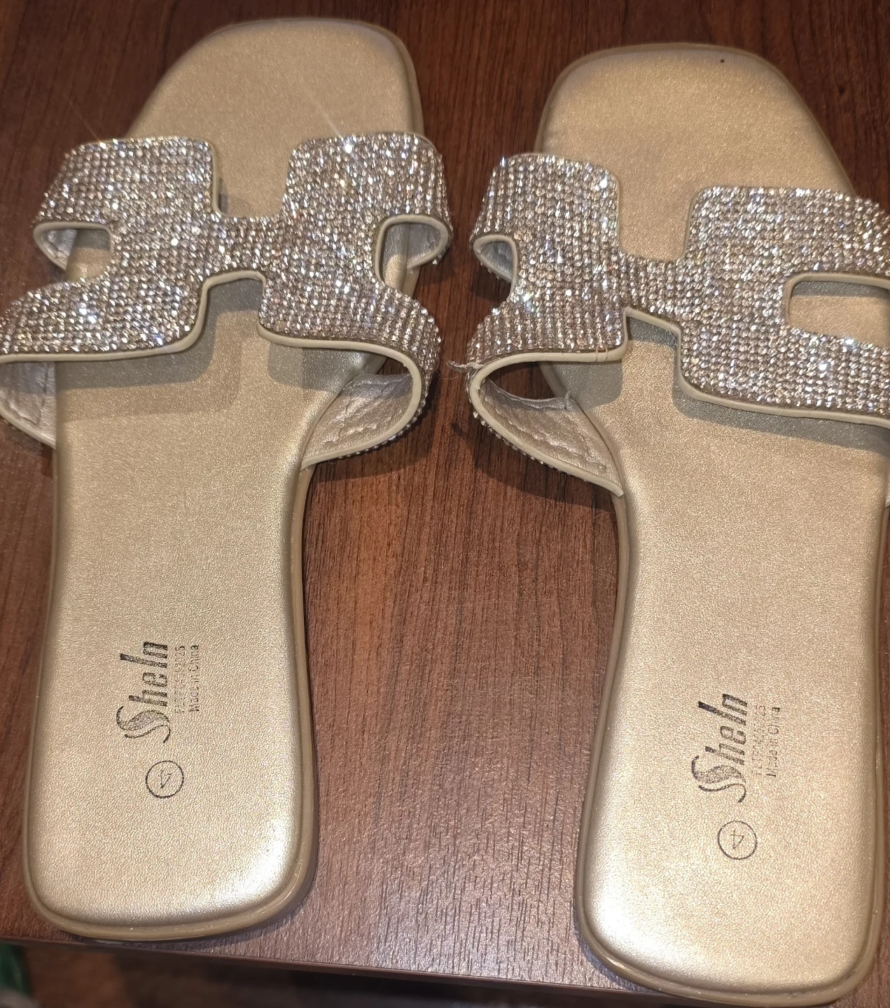 Shein Gold Embellished Slide Sandals Size 4