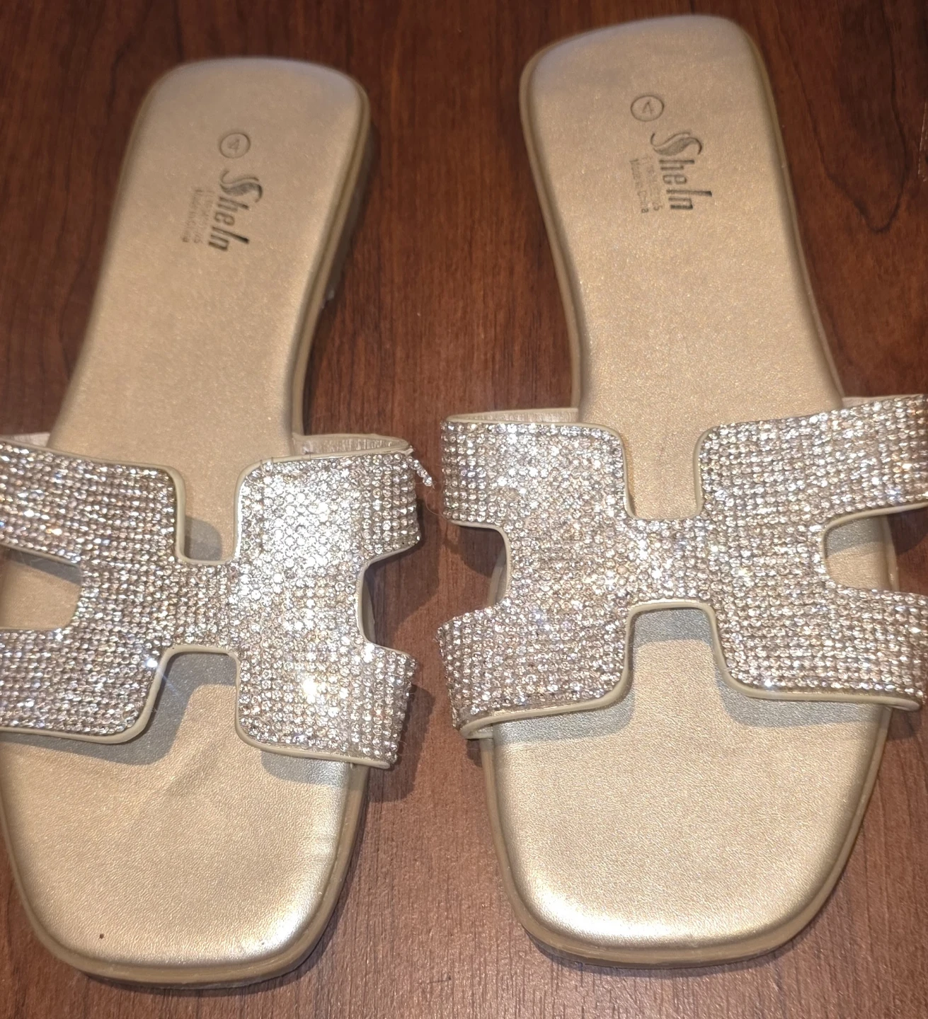 Shein Gold Embellished Slide Sandals Size 4 - photo 2