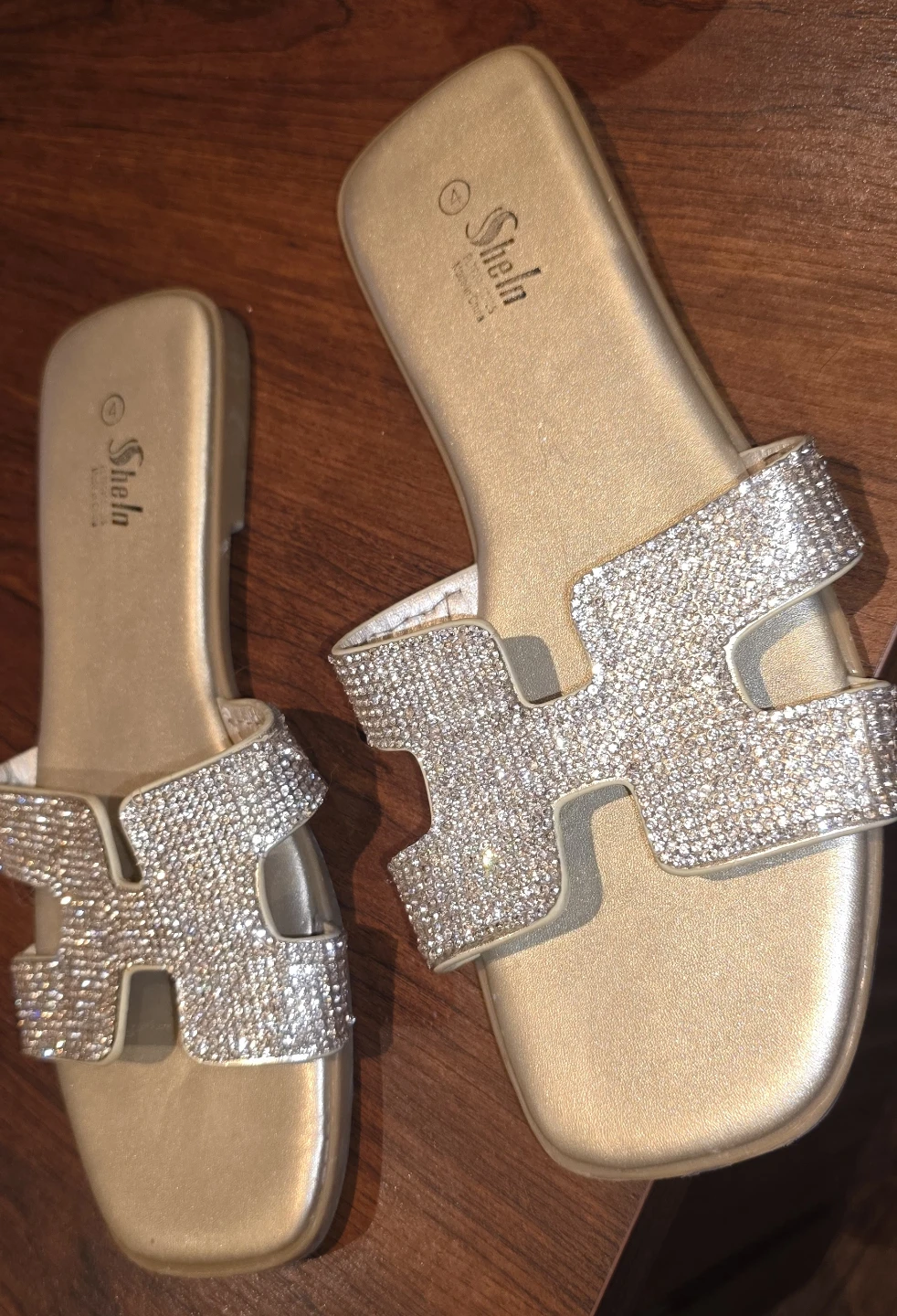 Shein Gold Embellished Slide Sandals Size 4 - photo 4
