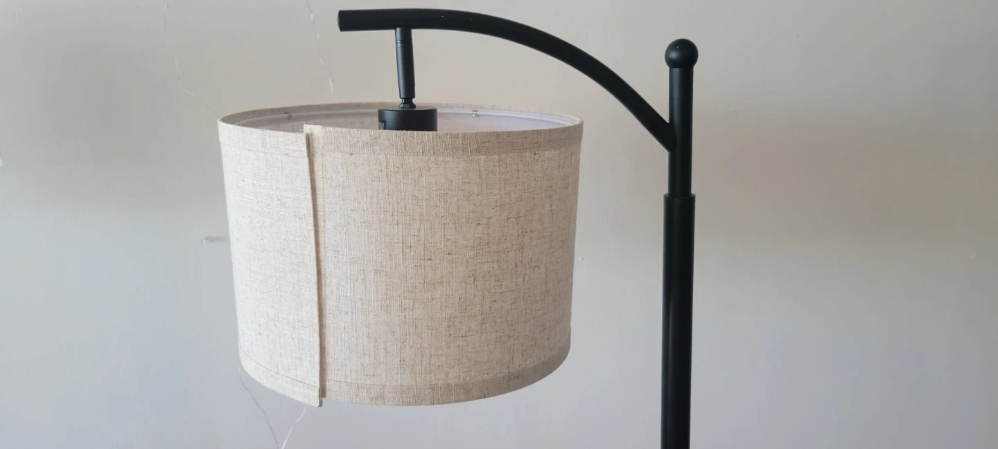 Black Arc Floor Lamp with Beige Drum Shade⚽ - photo 3