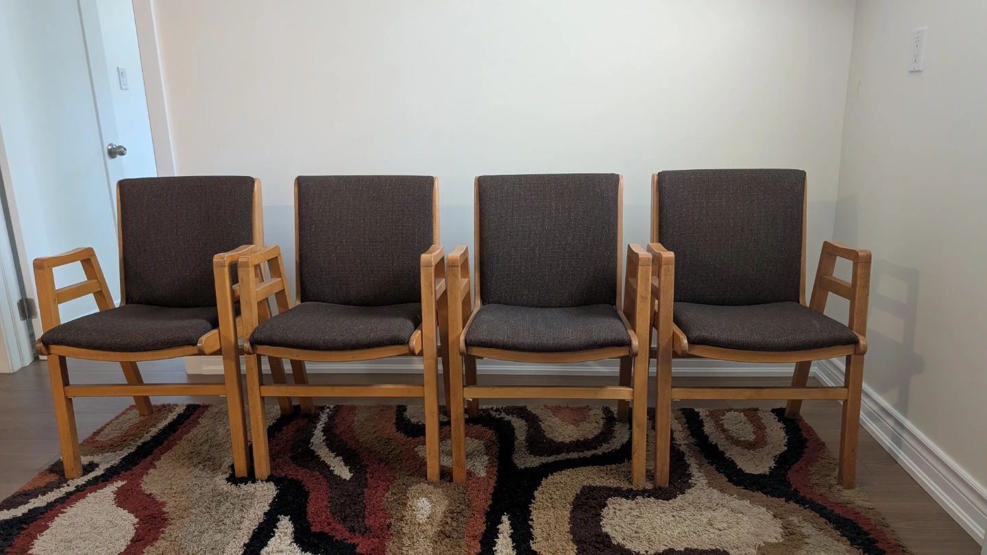 Set of 4 Dark Brown Upholstered Chairs with Wooden Frames