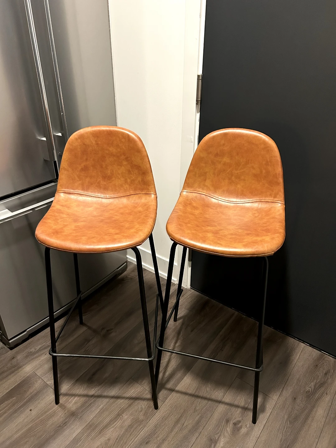 Pair of Tan Faux Leather Bar Stools
