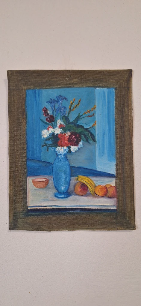 Framed Oil Painting Still Life with Flowers and Fruit