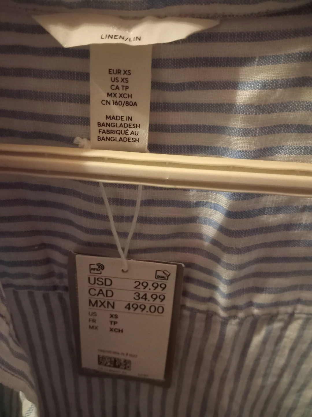 Brand New &M Linen Blend Striped Button-Up Shirt XS - photo 2