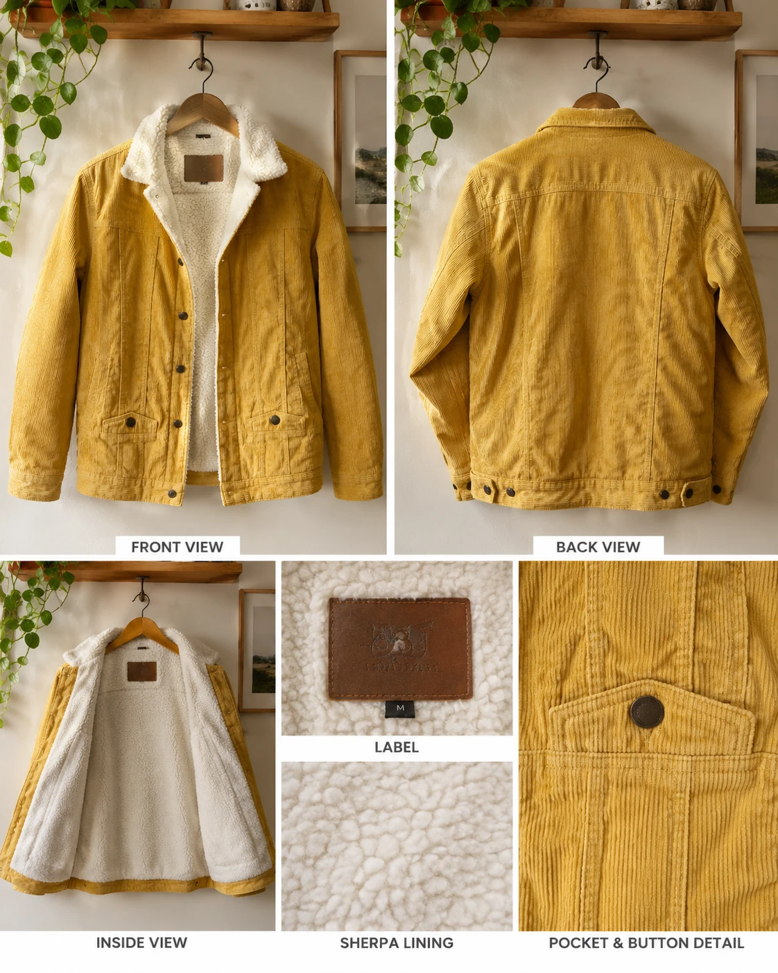 Yellow Corduroy Sherpa Lined Jacket - Size Medium