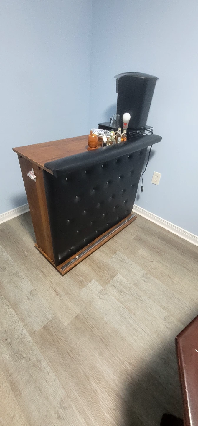 Wooden Bar Cabinet with Tufted Black Front