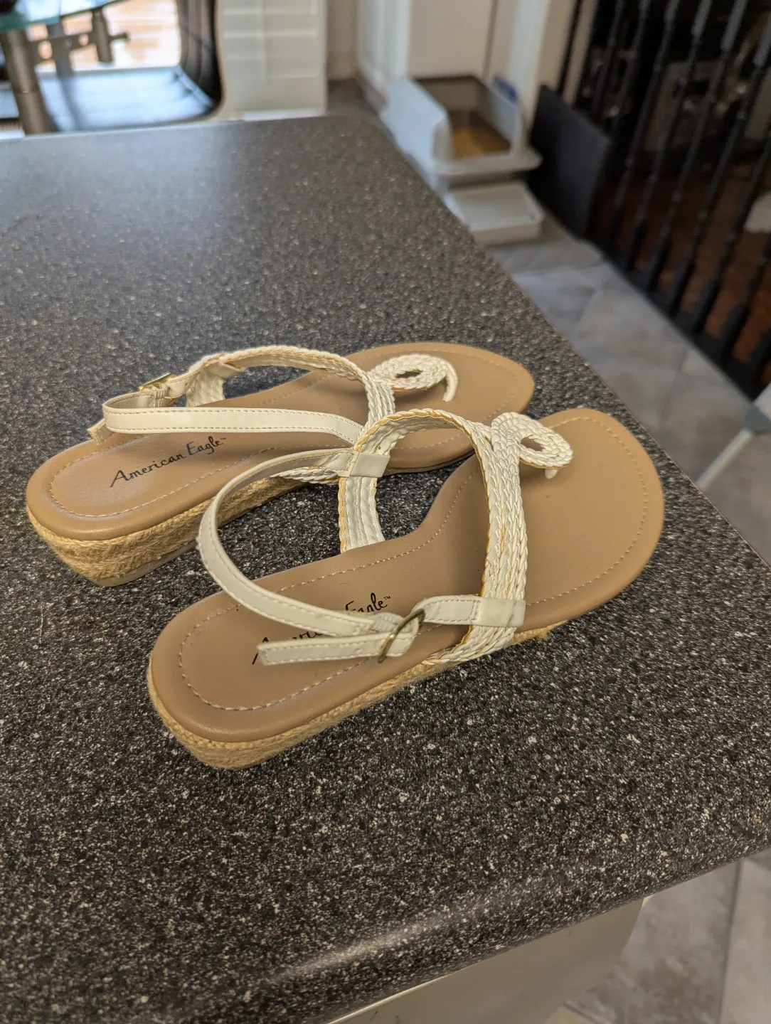 American Eagle White Braided Strap Sandals