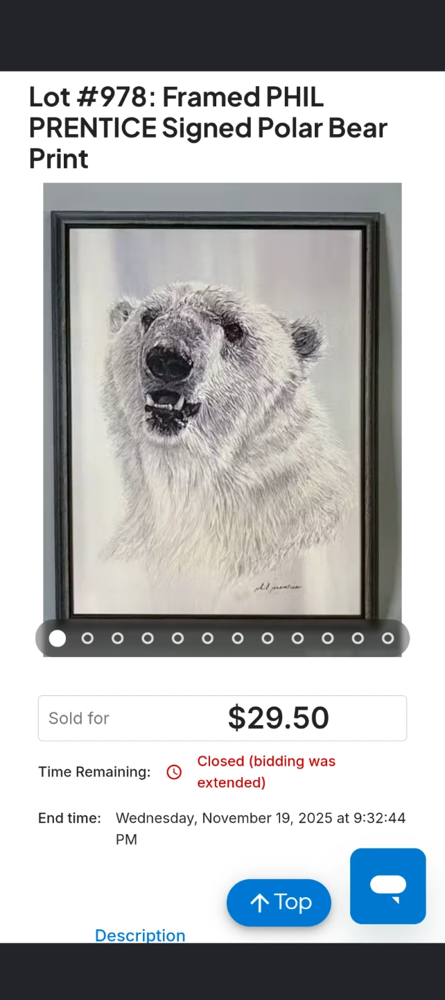 Framed Phil Prentice Signed Polar Bear Print