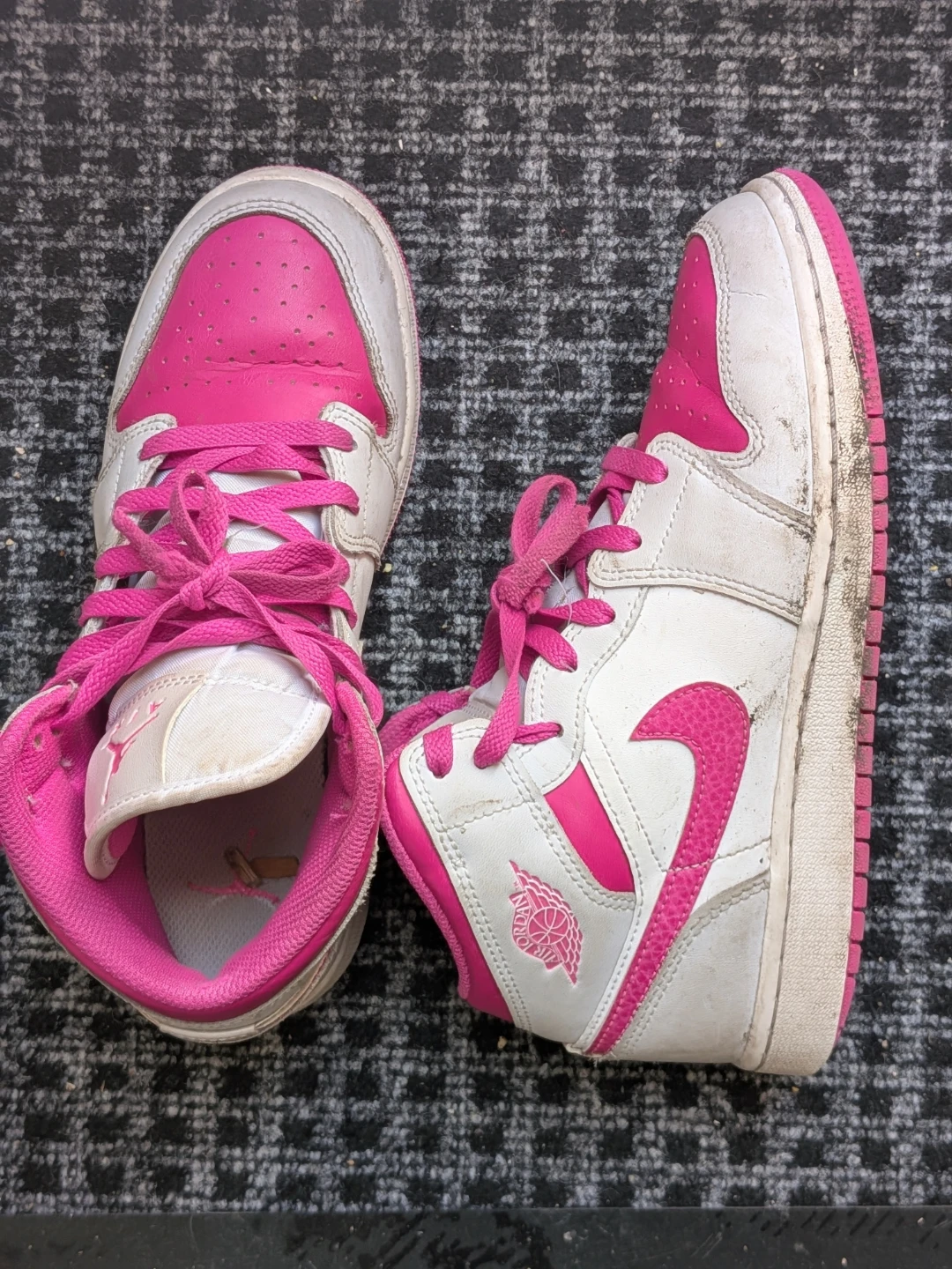 Air Jordan 1 Mid Pink and White Sneakers for girls