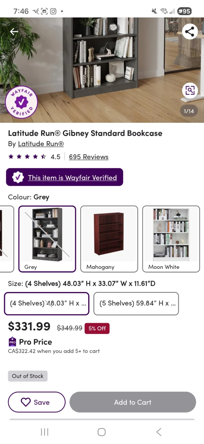 Latitude Run Gibney Standard Bookcase - Grey - photo 3