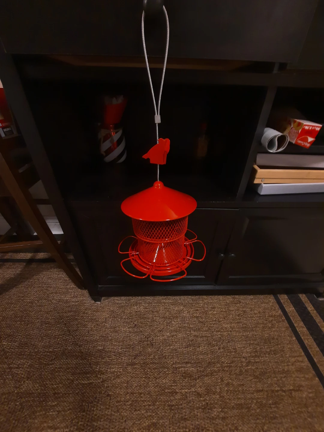 Red Metal Bird Feeder approx  6 inch at roof