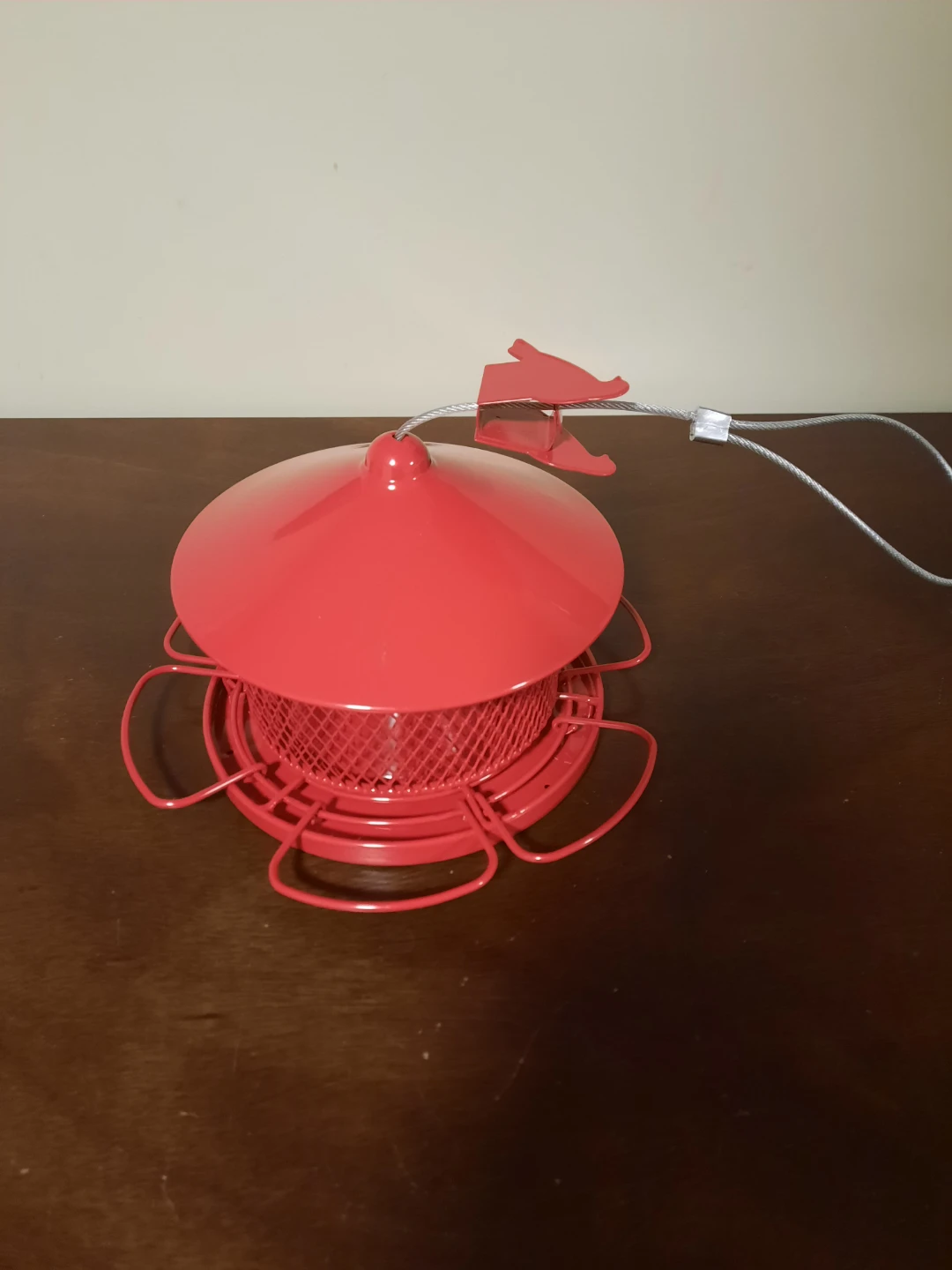 Red Metal Bird Feeder approx  6 inch at roof - photo 2