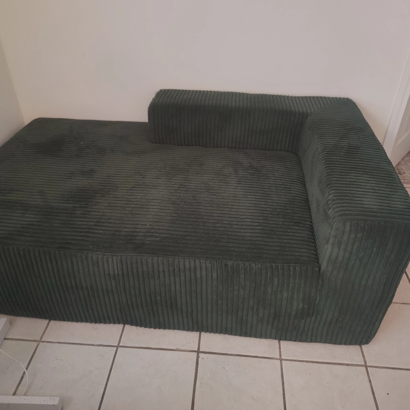 Green Corduroy Chaise Lounge Sofa - photo 4