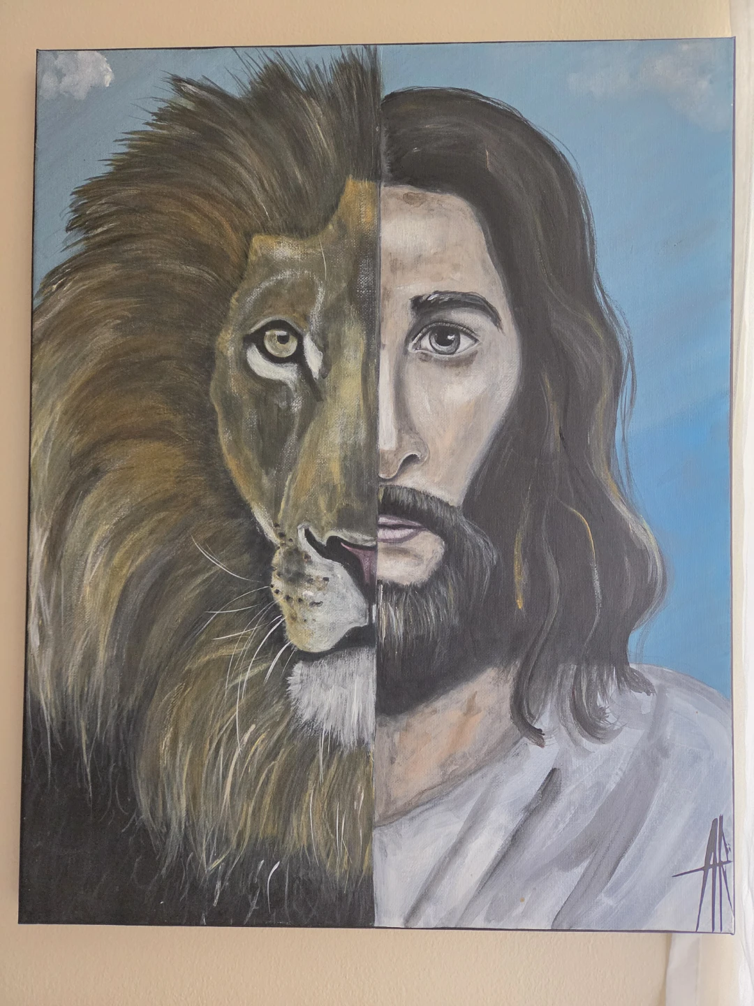 Jesus Lion Split Face Canvas Art Painting