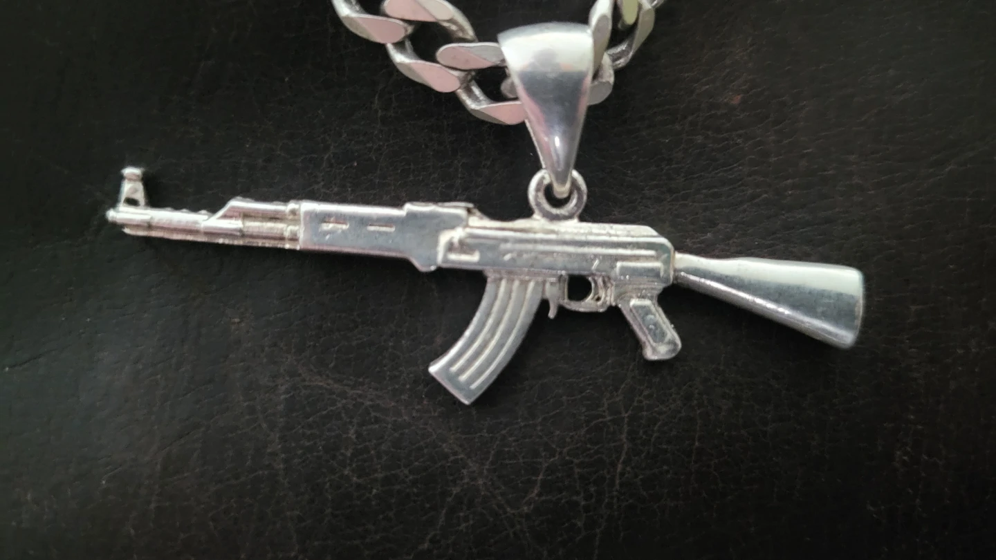 22" Silver Cuban/Curb Link Chain & AK-47 Charm (50 grams total) - photo 3