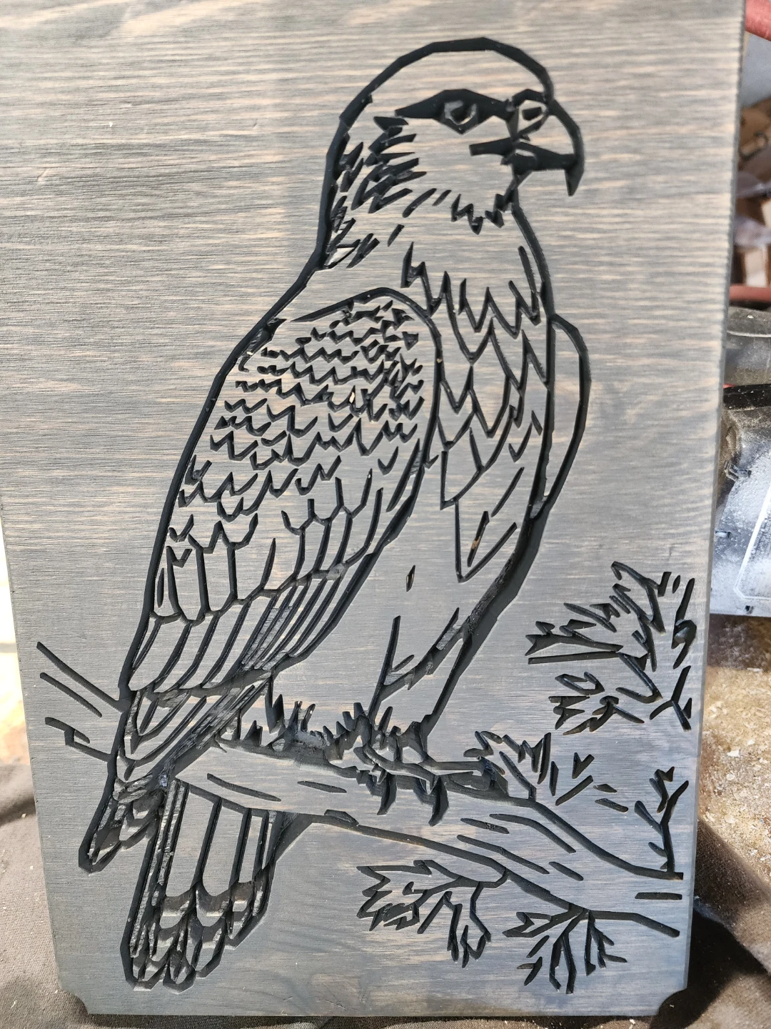 Wood Carving of a Eagle on a Branch