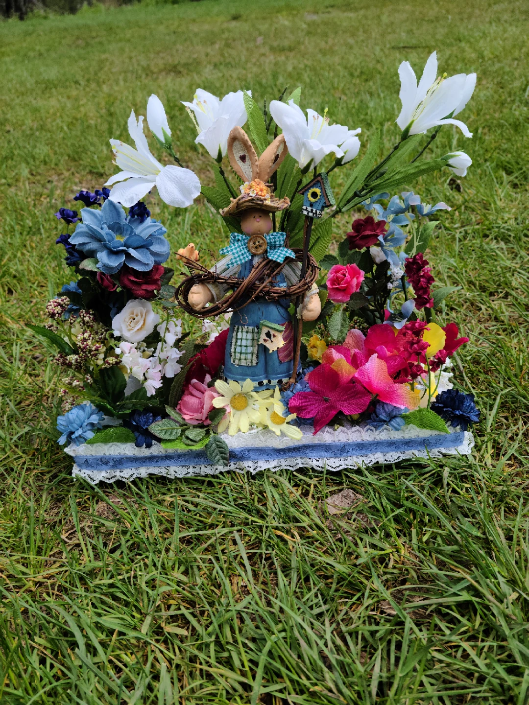 Easter Bunny Floral Arrangement Figurine