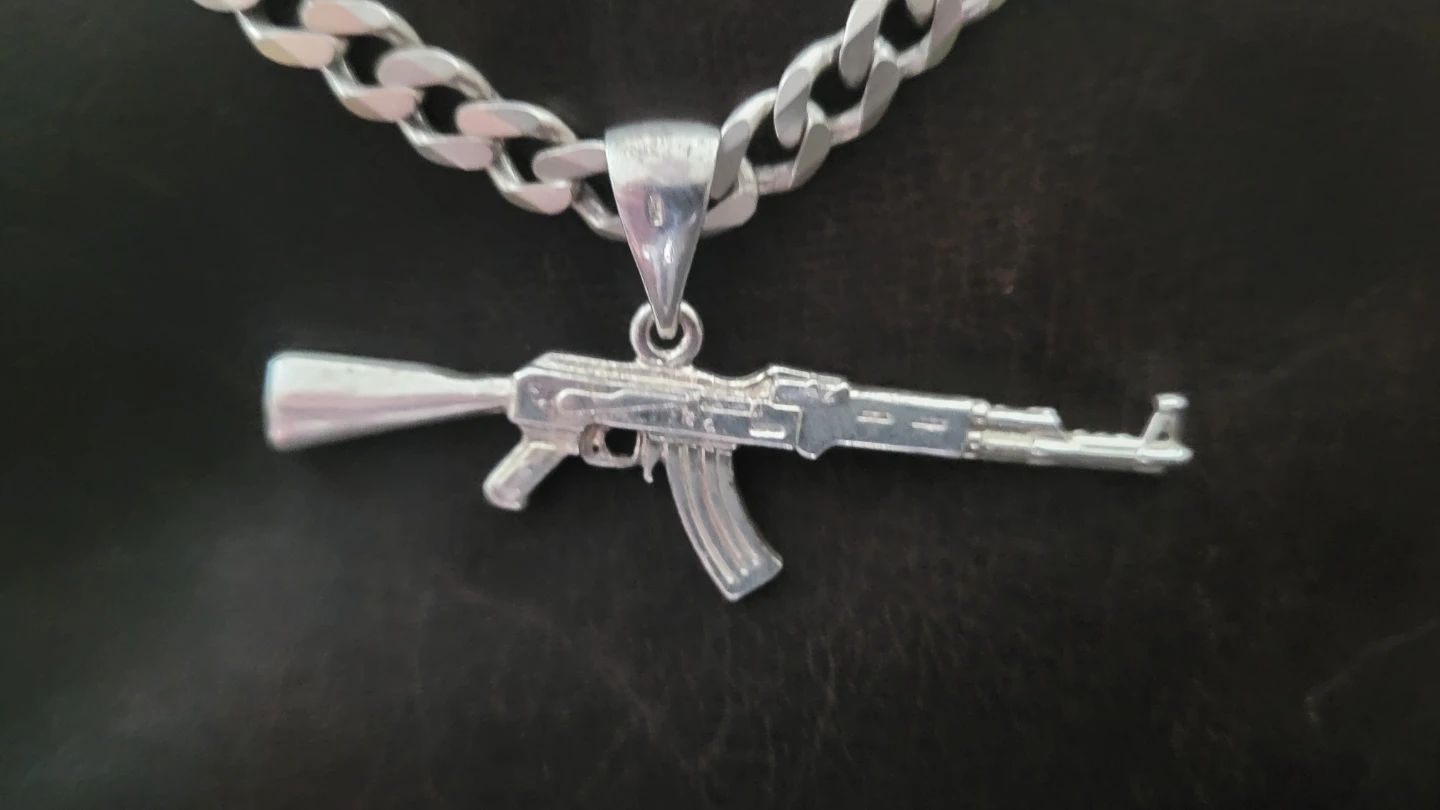 22" Silver Cuban/Curb Link Chain & AK-47 Charm (50 grams total) - photo 2