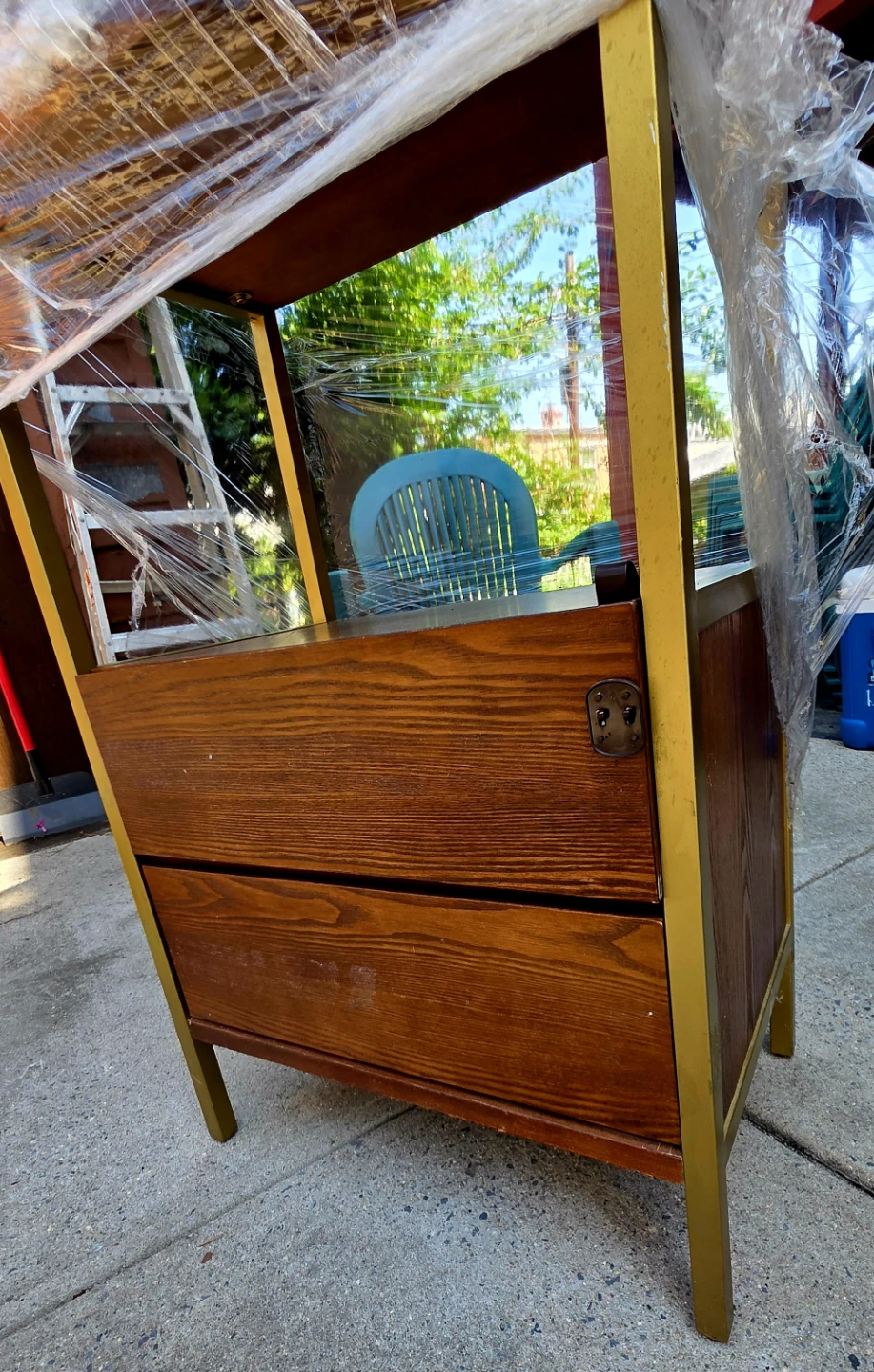 Wooden Cabinet with Gold Frame + matching desk