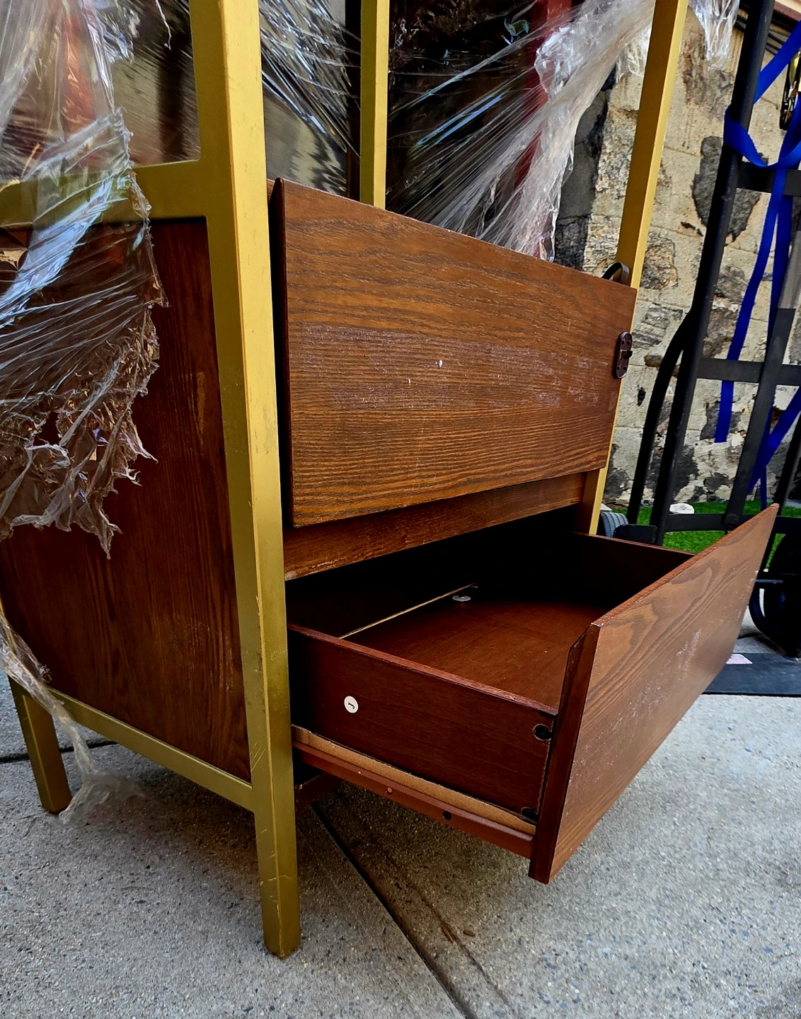 Wooden Cabinet with Gold Frame + matching desk - photo 2