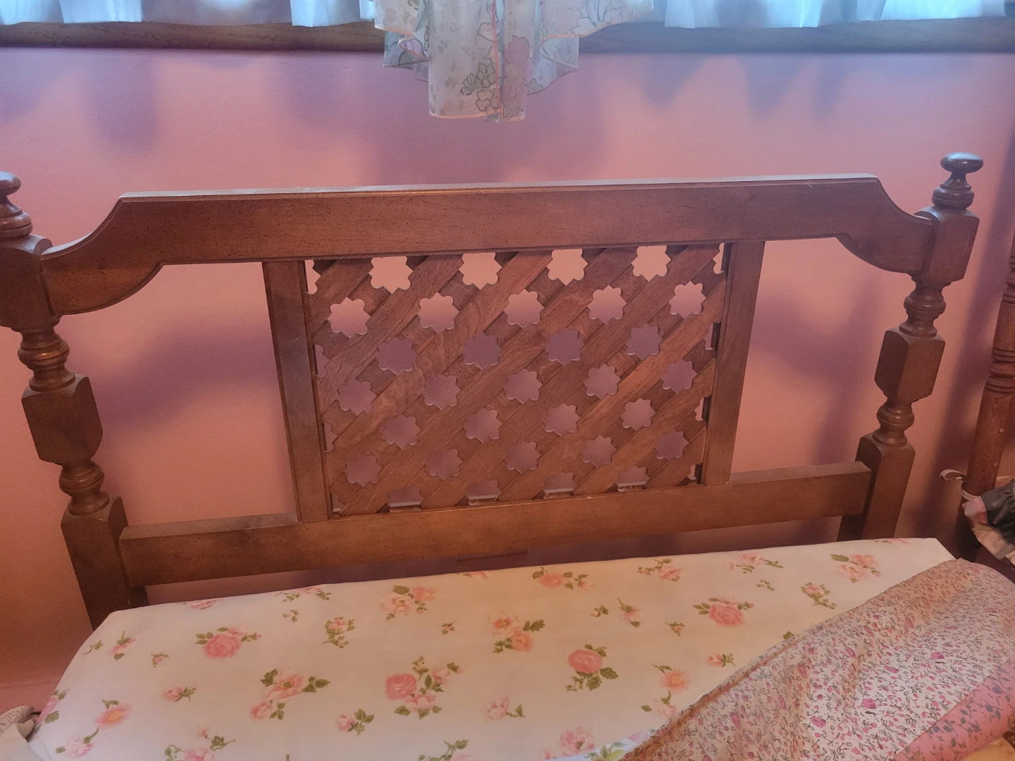 Twin Size Wooden Headboard with Decorative Inlay