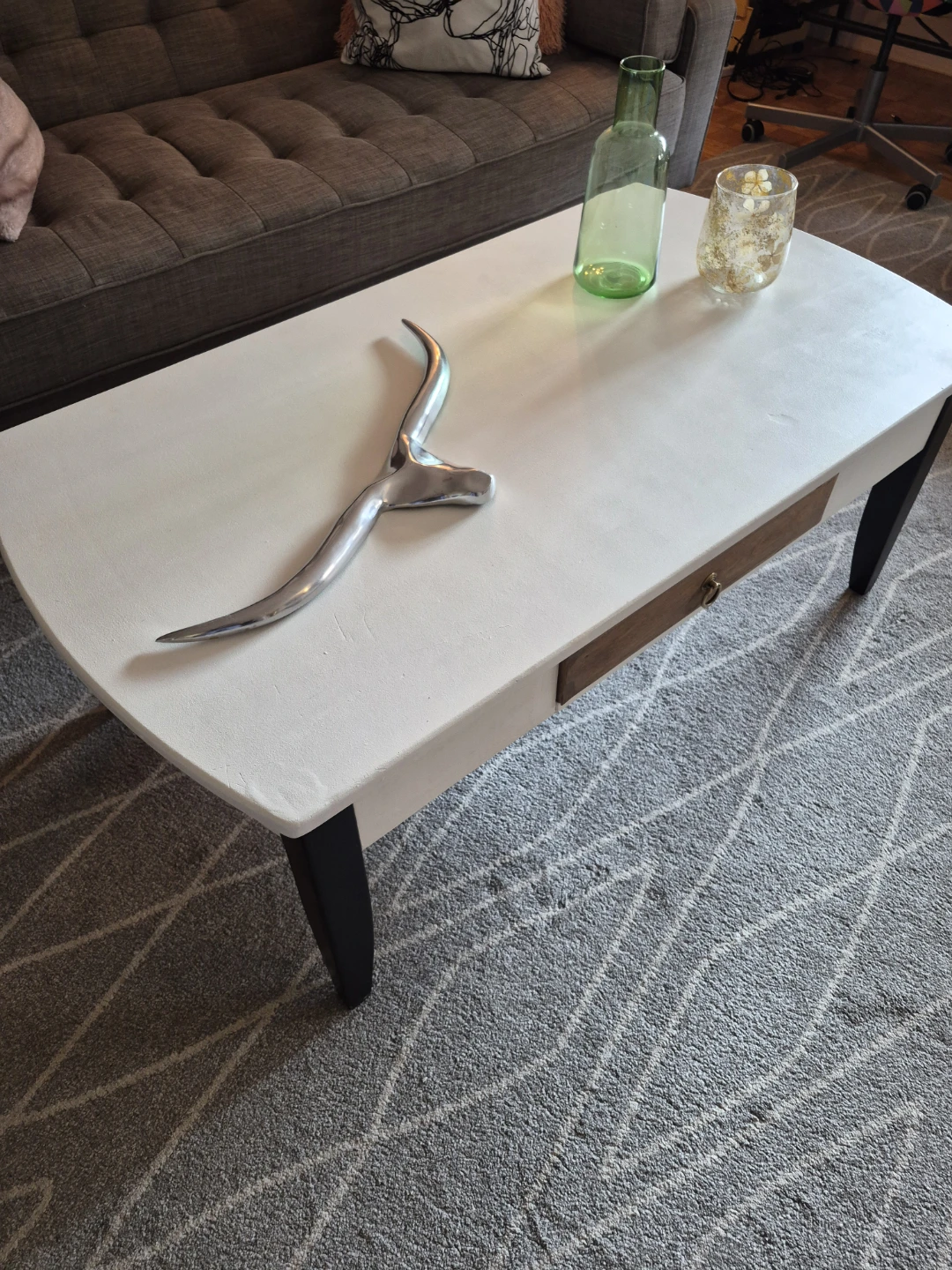 Creamy White & Black Coffee Table with Drawer - photo 3