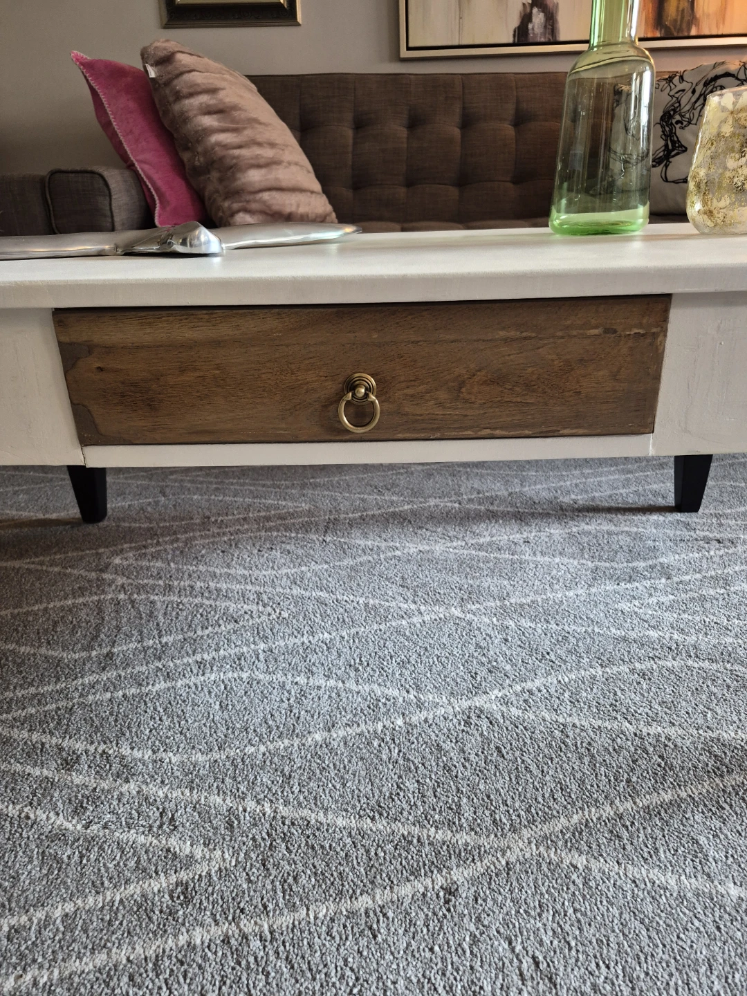 Creamy White & Black Coffee Table with Drawer - photo 4