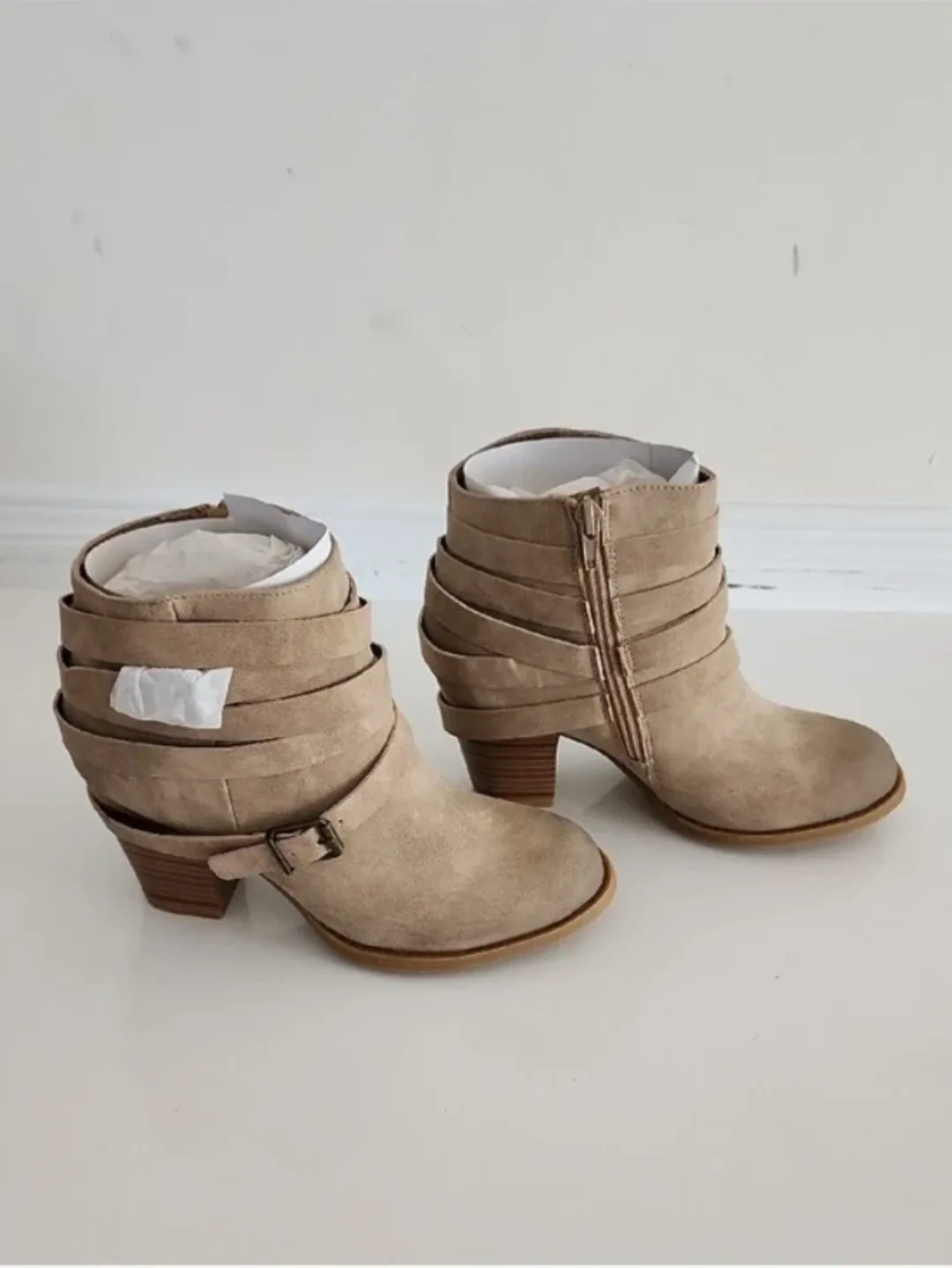JustFab Taupe Suede Wrap-Strap Ankle Booties - photo 3