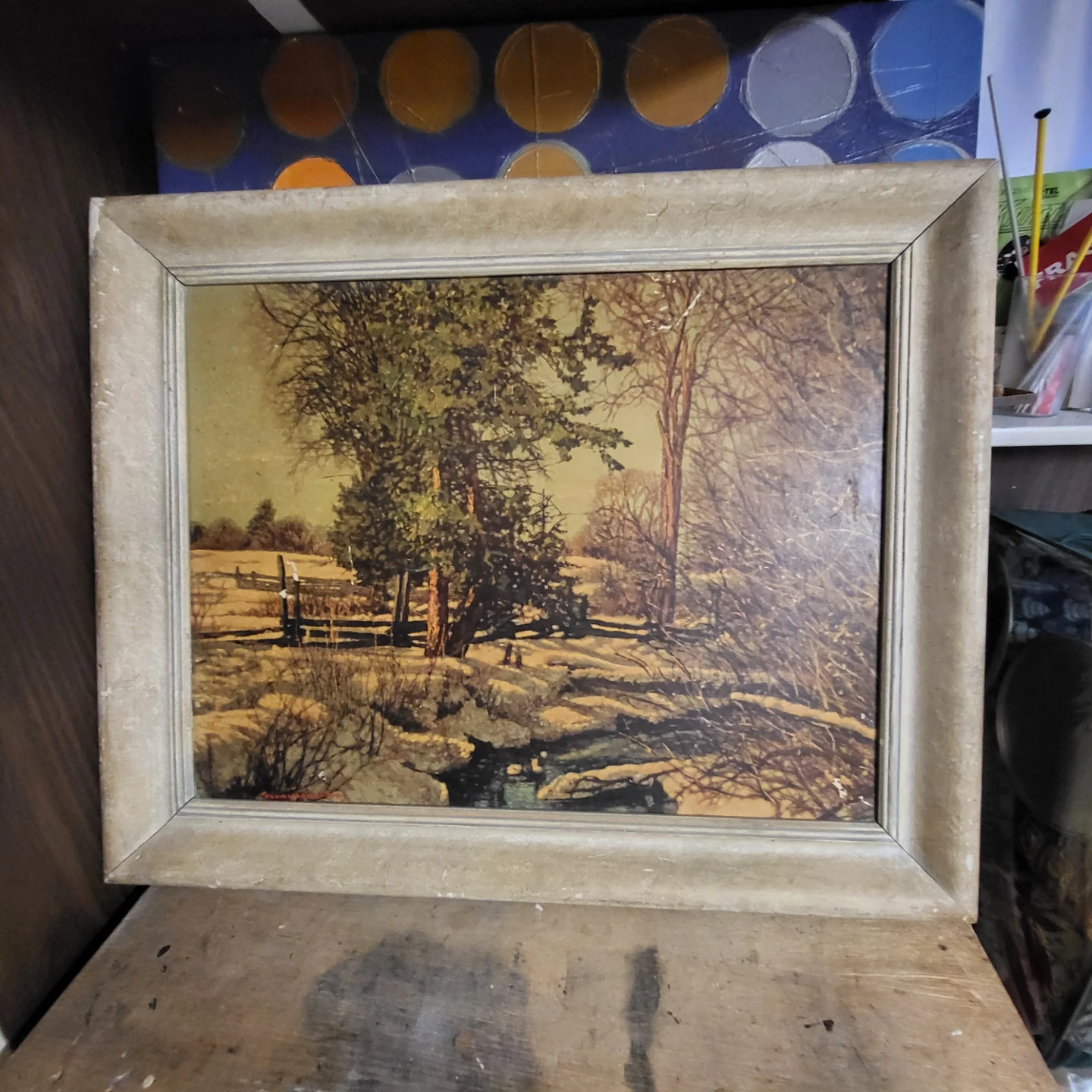 Framed Winter Landscape Painting