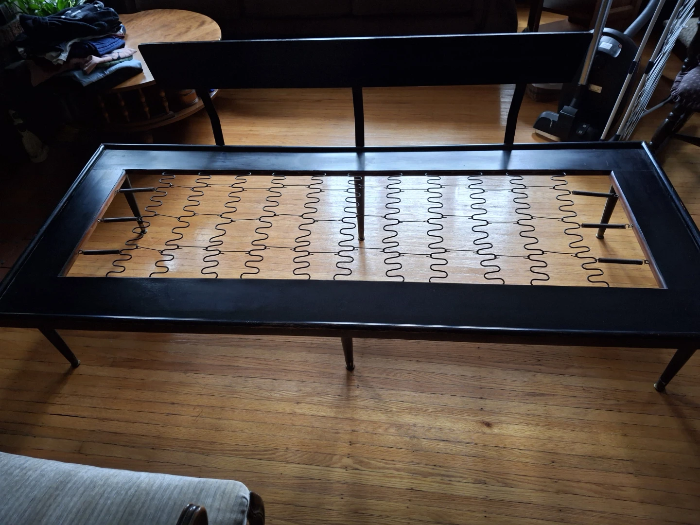 Mid-Century Style Bench with Plaid Upholstery - photo 3