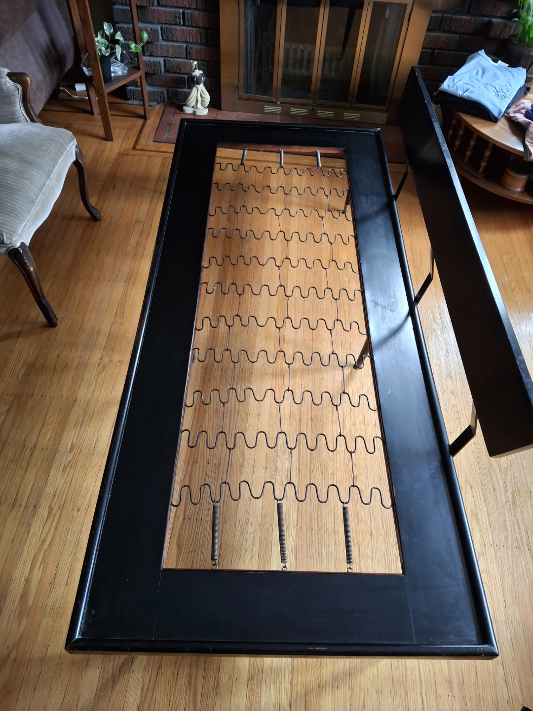 Mid-Century Style Bench with Plaid Upholstery - photo 4