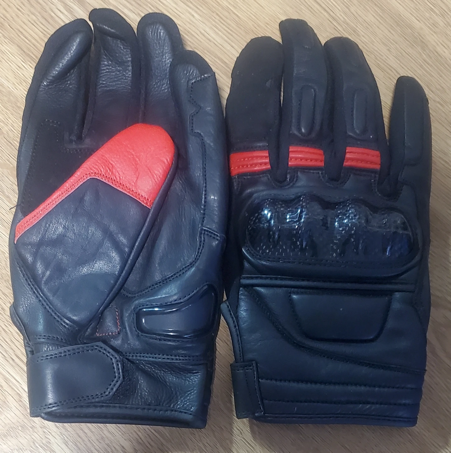 Black Leather Motorcycle Gloves with Red Accents