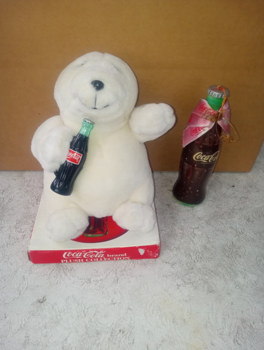 Coca-Cola Plush Collection Bear with Bottle Ornament