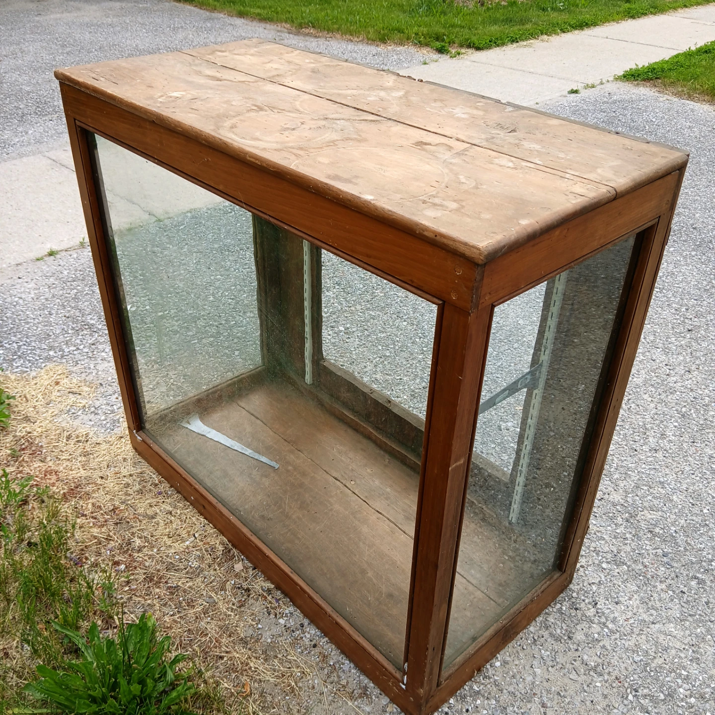 Antique Wooden Display Case with Glass