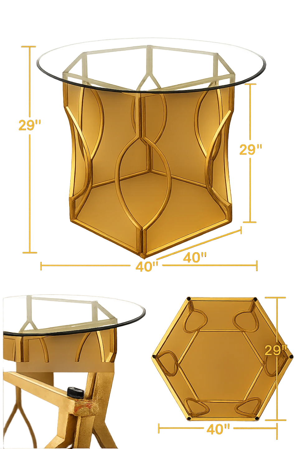 Gold Geometric Accent Table with Glass Top - photo 2