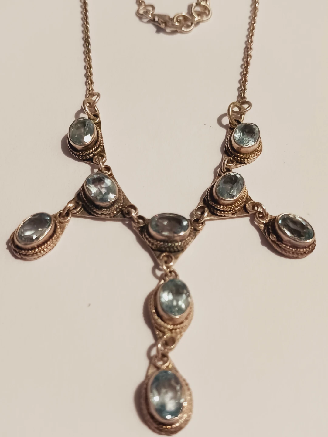 Sterling Silver 925 Blue Glacier Topaz Gemstones ✨️ Necklace - photo 3