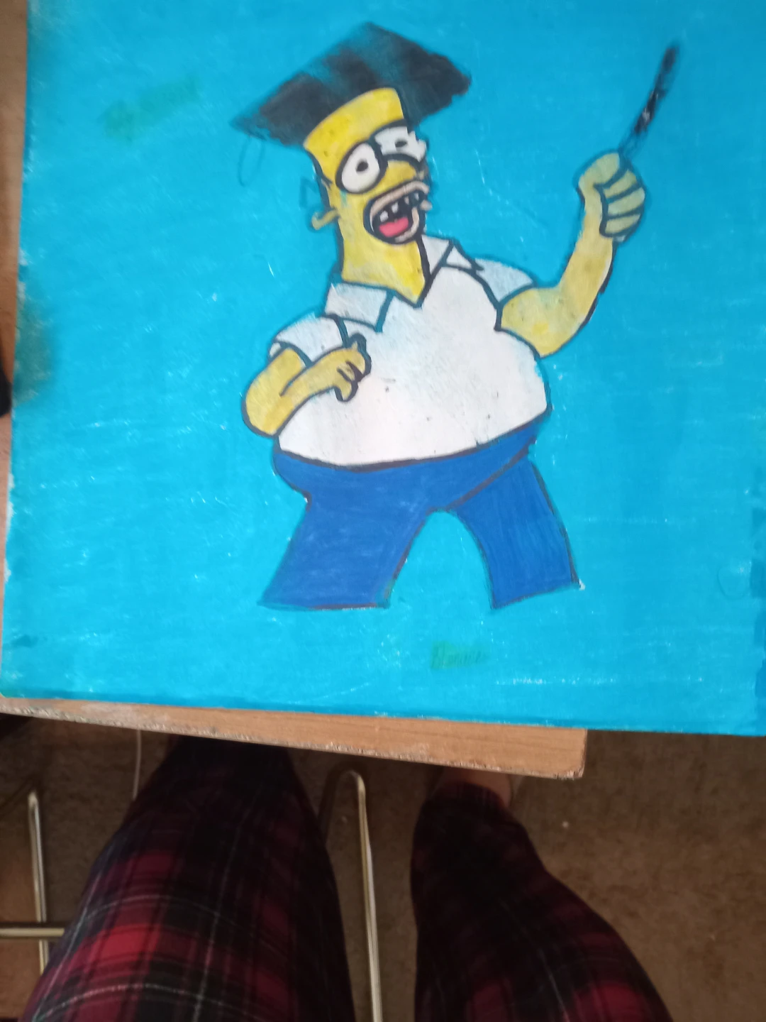 Homer Simpson with Light Blue Background Drawing