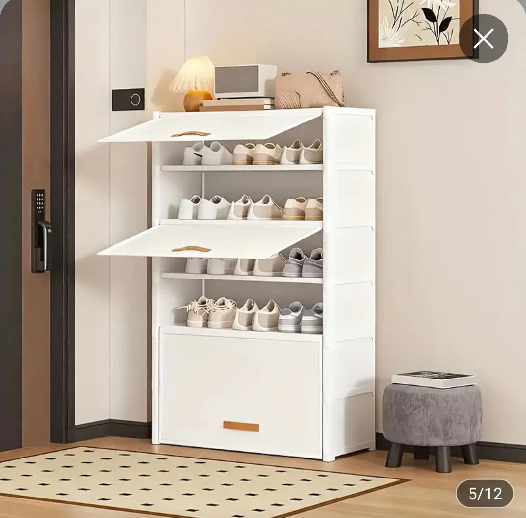 White 6-Tier Shoe Cabinet with Flip Doors - photo 3