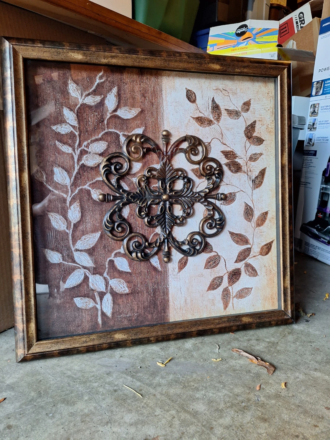 Framed Wall Art with Ornate Metal Center