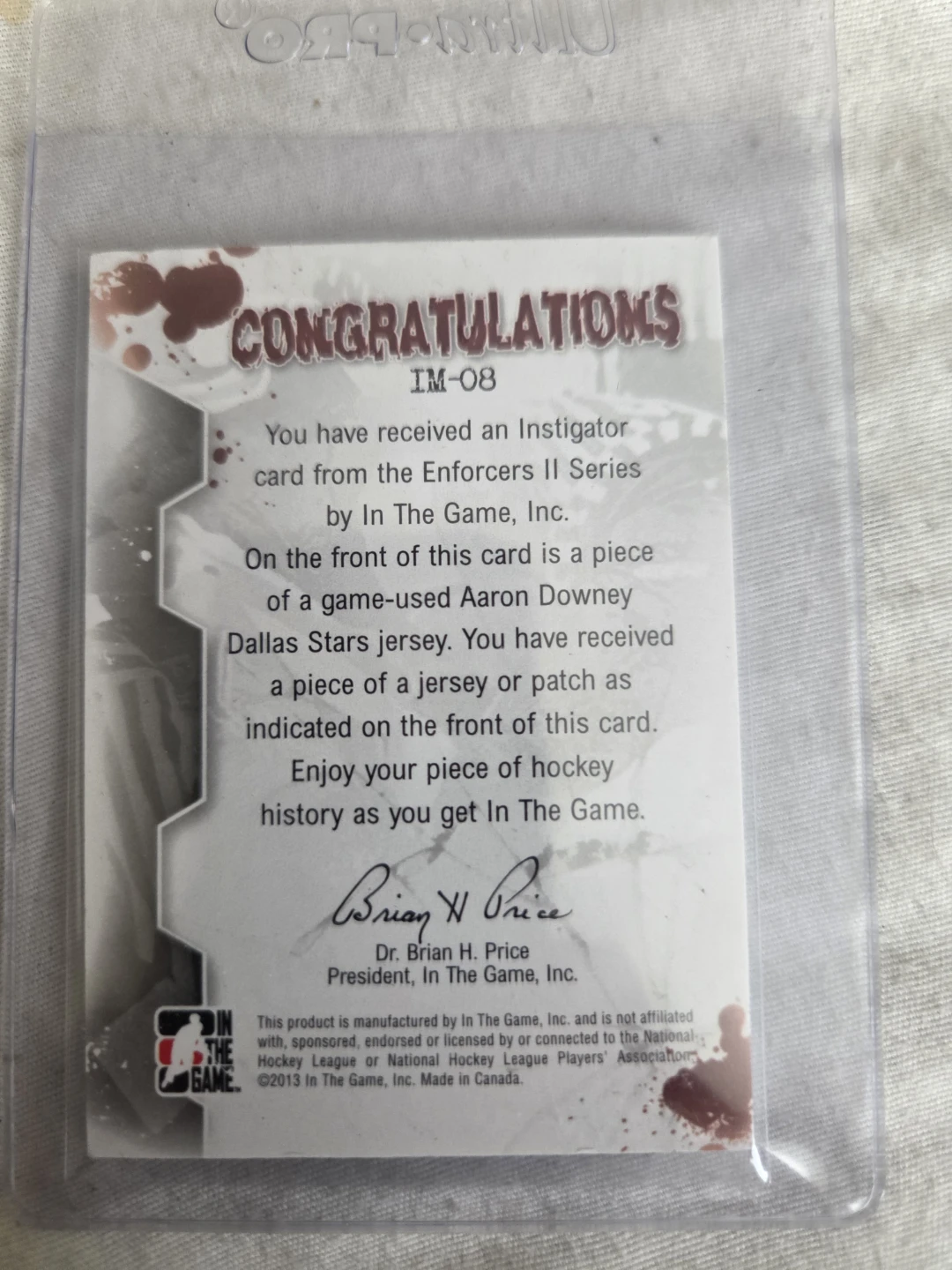 In The Game Enforcers II Aaron Downey Game-Used Jersey Card - photo 2